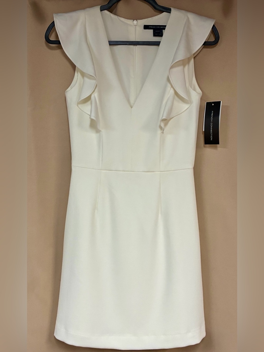 French Connection Summer White Ruffle V-Neck Dress NWT US 2